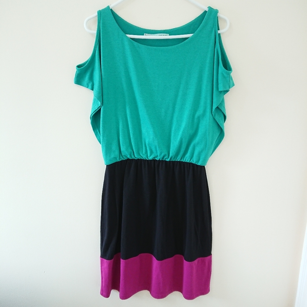 Cold shoulder color block dress